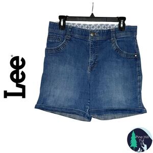 Vintage Lee Shorts Womens 10 Blue Medium Wash Denim High Rise Comfort Waist Mom